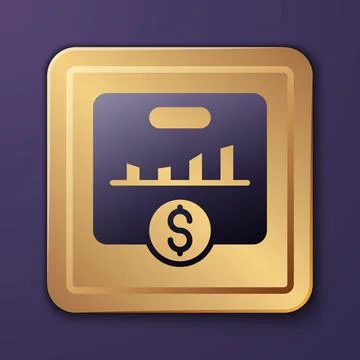 Purple KPI - Key performance indicator icon isolated on purple background. Gold Illustrazione stock