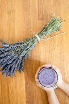 Purple Lavender Latte Tea Or Coffee. Hot Healthy Drink Stock Photos