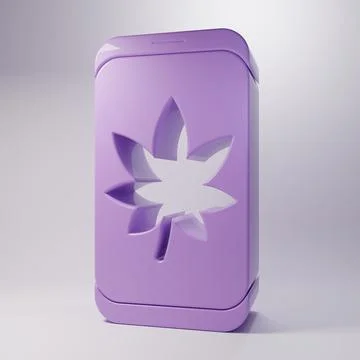 Purple Leaf on mobile phone screen icon isolated on grey background. Minima.. Stock Illustration