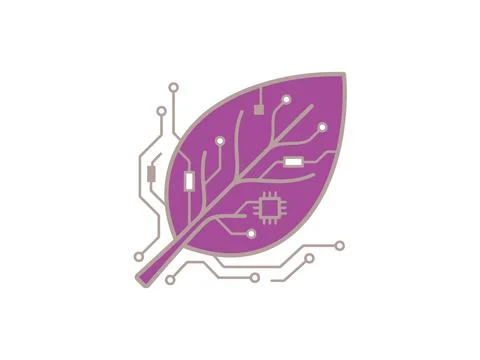 Purple Leaf Shaped Circuit Board Graphic 스톡 일러스트