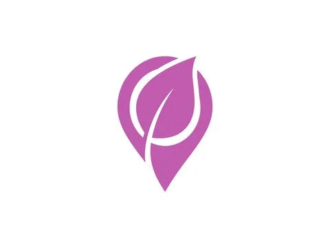 Purple Leaf Shaped Location Pin Icon for Eco-Friendly Mapping 스톡 일러스트
