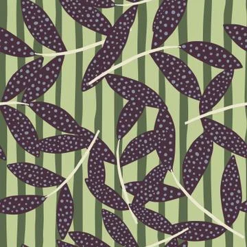 Purple leaves with dots on random located branches. Background with lines in  Illustrazione stock
