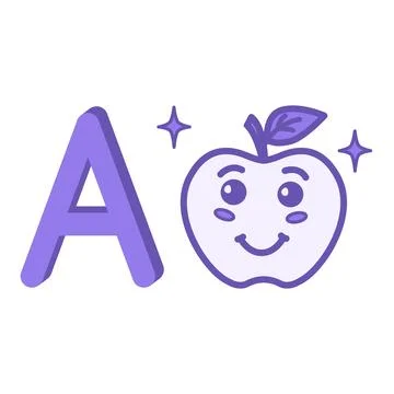 Purple Letter A and Apple. Vector Illustration. English Alphabet for Presch.. Stock Illustration