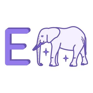 Purple Letter E and Elephant. Vector Illustration. English Alphabet for Pre.. Stock Illustration