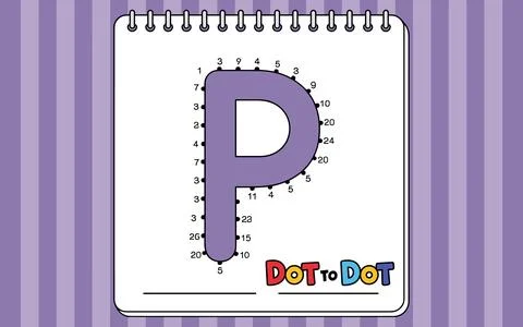Purple letter P dot to dot activity page alphabet learning Stock Illustration
