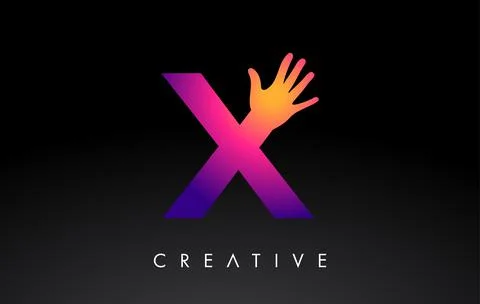 Purple Letter X Logo with Hand Silhouette Vector Icon Illustration. Creative  Stock Illustration