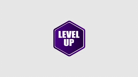A purple level up shield badge on a dark background. Stock Footage 337080938