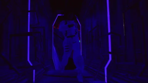 Purple light corridor and two kids in it Stock Footage 283267918