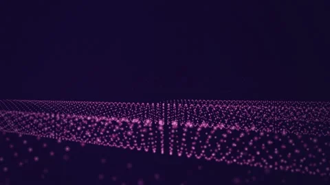 Purple light particles flow in a wavy grid as a seamless loop Stock Footage 341856765