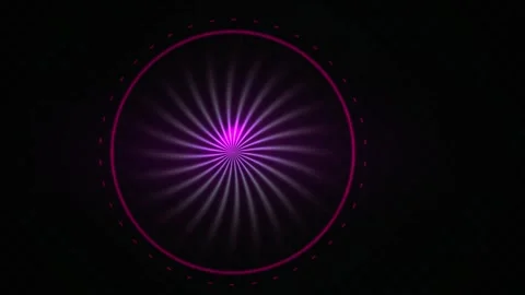 Purple Light Rays Rotating in a Glowing Circular Frame on Dark Background Stock Footage 343755026