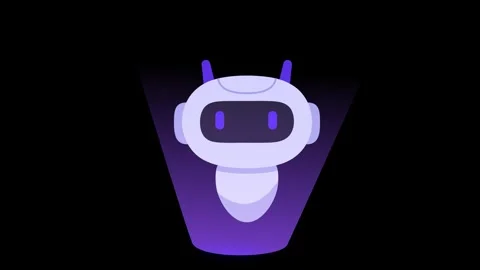 Purple light shining from the ground onto the AI ??robot. Modern technology.. Video stock 258186863