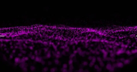 Purple light trail exploding over purple digital wave moving against black Stock Photos