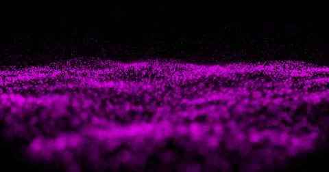 Purple light trail exploding over purple digital wave moving against black Stock Photos