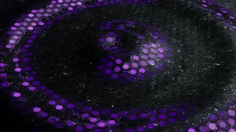Purple light wave on the metal surface of the pentagonal honeycomb mesh Stock Footage 149092916