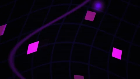 Purple Line over Digital Grid with Floating Squares for Abstract Tech Backg.. Stock Footage 343755127