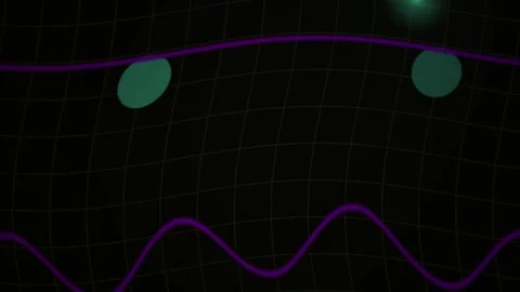Purple Line Wave Animation on Grid with Green Circles for Science Presentatio Stock Footage 343755158