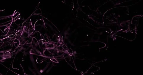 Purple lines floating on black background, forming abstract shapes Stockfoto's