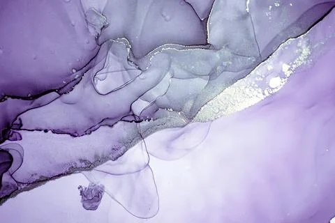 Purple Liquid Paint Waves. Grey Metallic Acrylic Stock Illustration