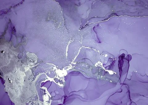 Purple Liquid Paint Waves. Grey Gray Acrylic Art Stock Illustration
