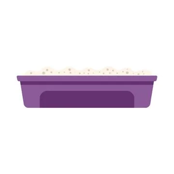 Purple litter box containing sand for cat toilet training Stock Illustration