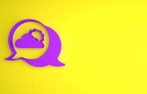 Purple Location cloud icon isolated on yellow background. Minimalism concept. Illustrazione stock