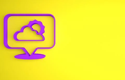 Purple Location cloud icon isolated on yellow background. Minimalism concept. Stock Illustration