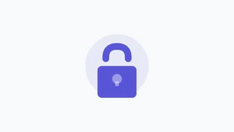 Purple lock security icon flat design icon for privacy protection. Clean Stock Footage 342622719