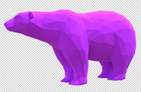 Purple low poly polar bear on a transparent background. Stock Illustration