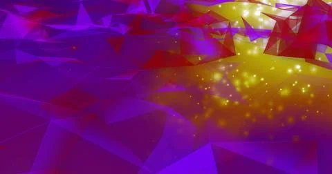 Purple low-poly triangular mesh receding into digital landscape, with yellow- Stock Illustration