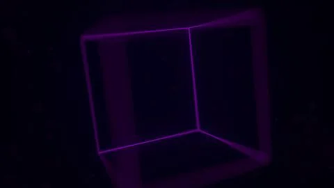 Purple luminescent cube. Computer graphics related 3D rendering Illustrazione stock