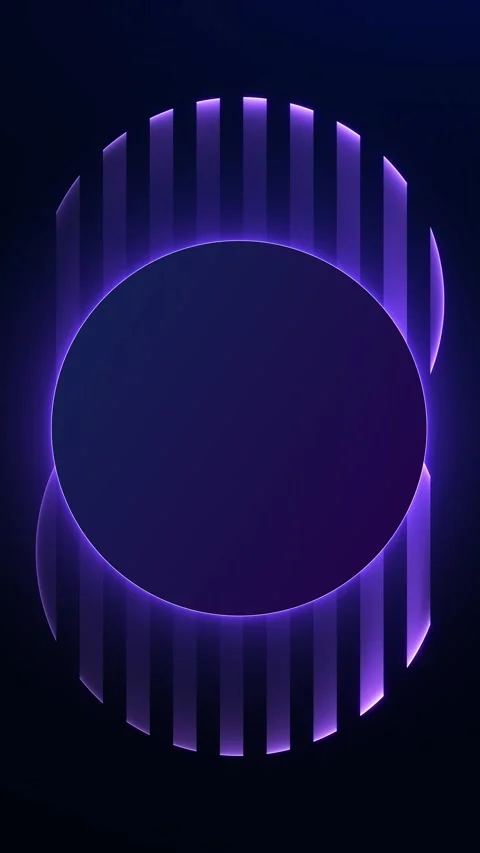 Purple luminous circle loop with vertical bars, futuristic neon frame on de.. Stock Footage 341116235