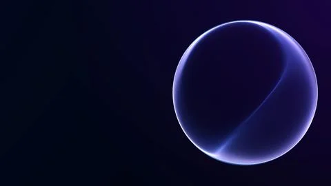 Purple luminous sphere with a smooth neon rim on deep blue empty space, des.. Illustrazione stock