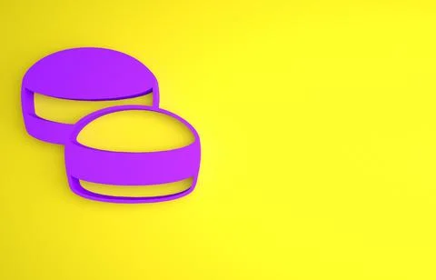 Purple Macaron cookie icon isolated on yellow background. Macaroon sweet bake Stock Illustration
