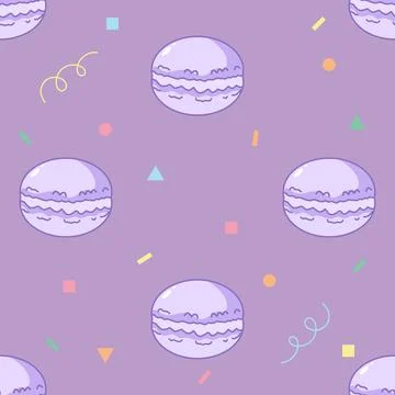 Purple Macaron Seamless Pattern with Cute Geometric Elements on Lavender Ba.. Stock-Illustration