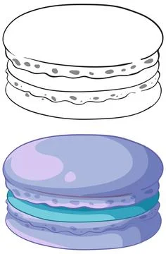 Purple Macaron Vector Illustration with Black and White Line Art Version Stock Illustration