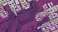 Purple Magenta Circuit Board Closeup Computer Motherboard Internet Networking HD Footage