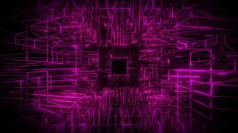 Purple magenta wireframe visual design background 3d rendering Ilustração Stock
