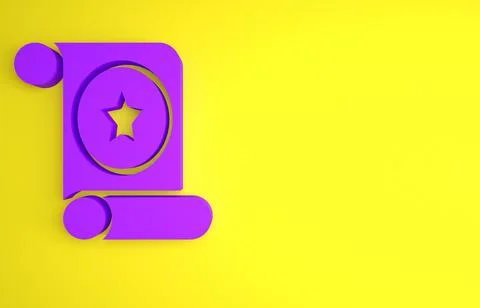 Purple Magic scroll icon isolated on yellow background. Decree, paper, parchm Ilustração Stock
