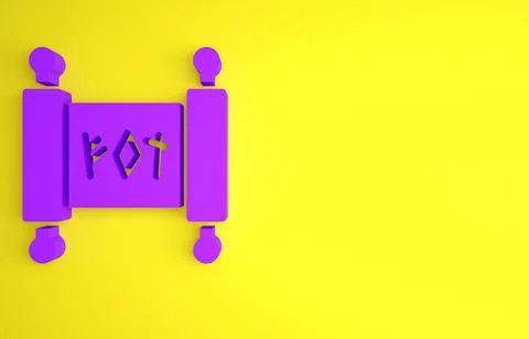 Purple Magic scroll icon isolated on yellow background. Decree, paper, parchm Ilustração Stock