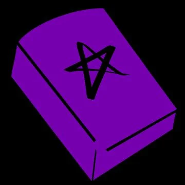 Purple Magic Spell Book on Black Background Illustrazione stock
