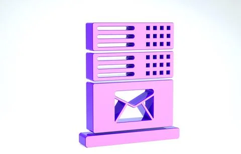 Purple Mail server icon isolated on white background. 3d illustration 3D rend 스톡 일러스트