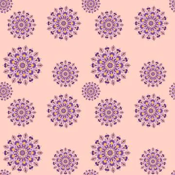 Purple Mandala Medallions Seamless Pattern on Pink Stock Illustration