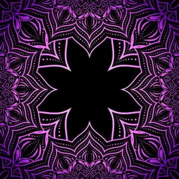 Purple mandala pattern on black background. Stock Illustration
