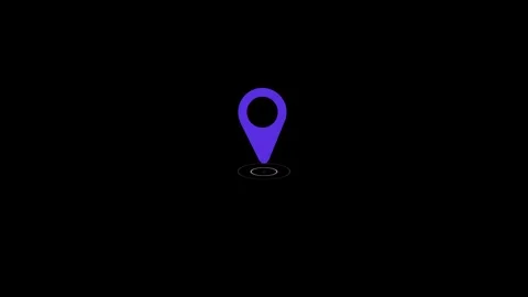 Purple map pin icon with concentric circles on animation black background l.. Stock Footage 321854673