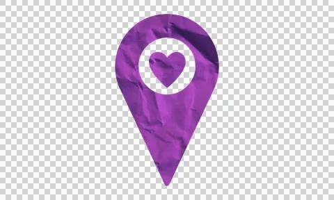 Purple map pin icon with a white heart symbol representing a favorite locat.. Stock Illustration
