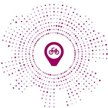 Purple Map pointer with bicycle icon isolated on white background. Abstract Stock Illustration