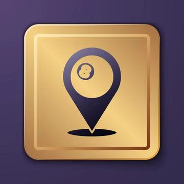 Purple Map pointer with billiard pool snooker ball with number 8 icon isolated Stock Illustration