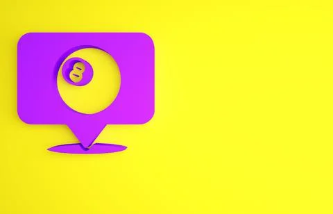 Purple Map pointer with billiard pool snooker ball with number 8 icon isolated Stock Illustration