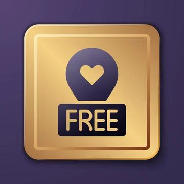 Purple Map pointer with heart icon isolated on purple background. Valentines day Illustrazione stock