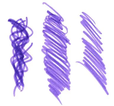 Purple marker strokes on a white background. The strokes vary in shape and .. Stock Illustration